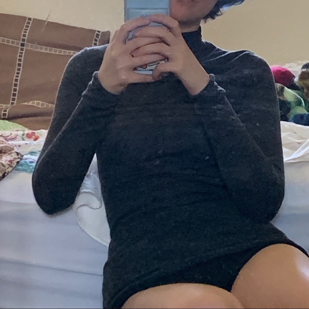 Free people textured sheer gray turtleneck